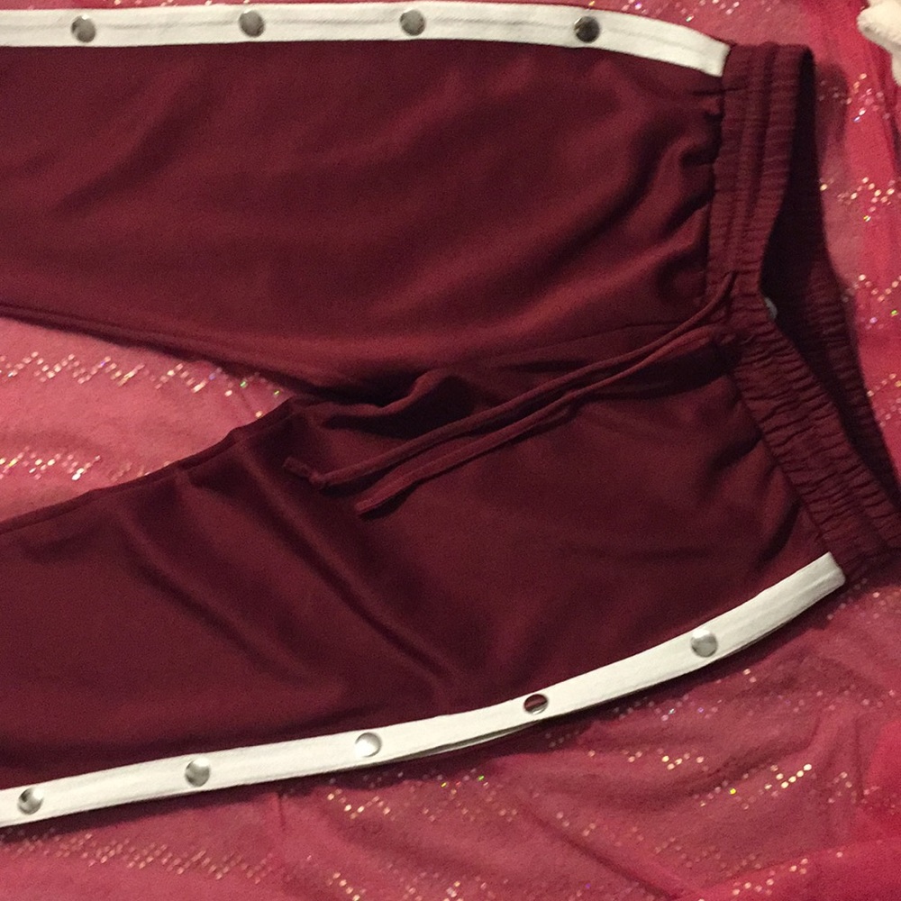 Cute burgundy side button sweat pants